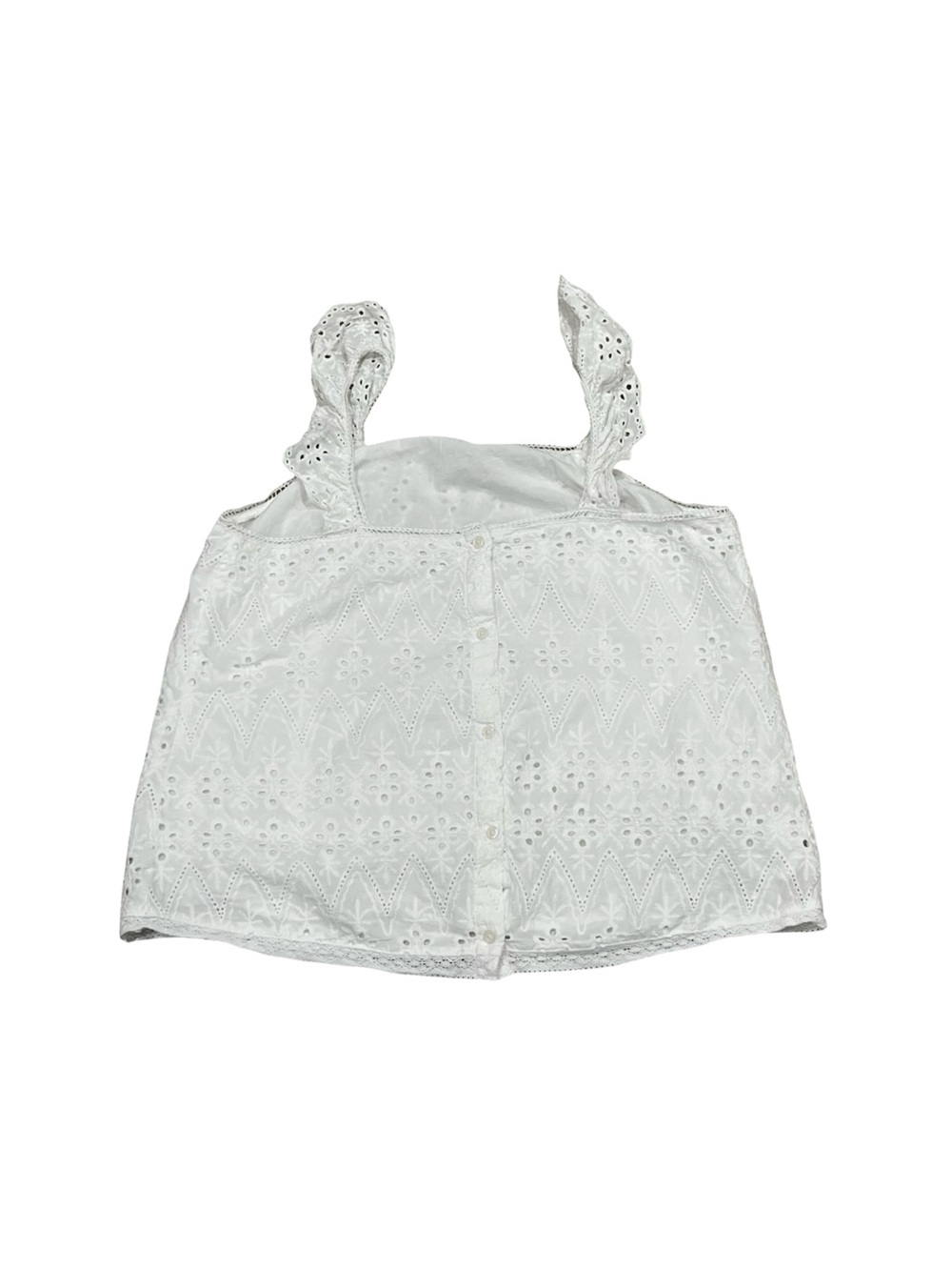 Denver Hayes White Eyelet Embroidered Ruffle Strap Cottagecore Tank Top L - Picture 4 of 7